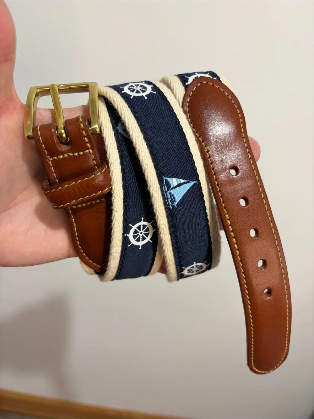 Brooke's Brothers Men's Embroidered Belt Size 38? Sailboat Anchor Preppy Frat